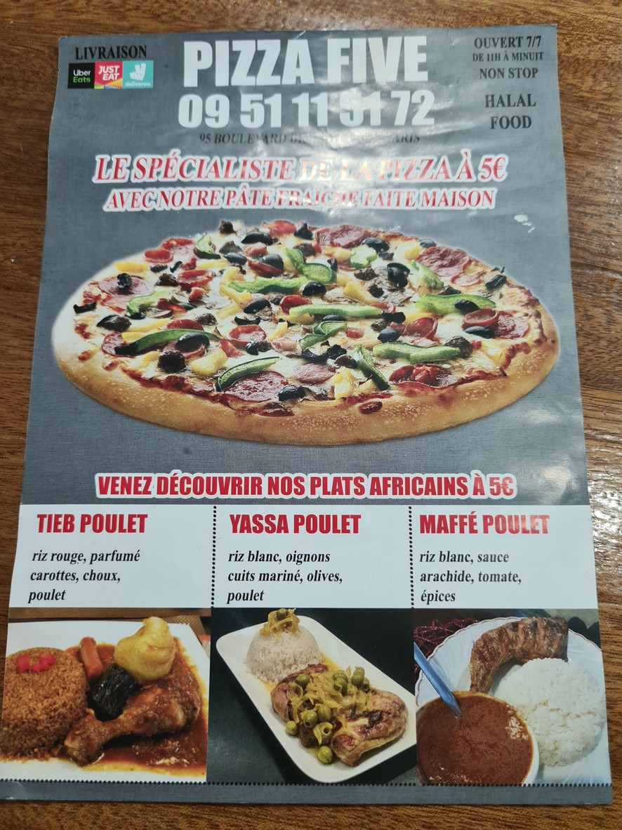PIZZA FIVE BOULEVARD DIDEROT menu 1