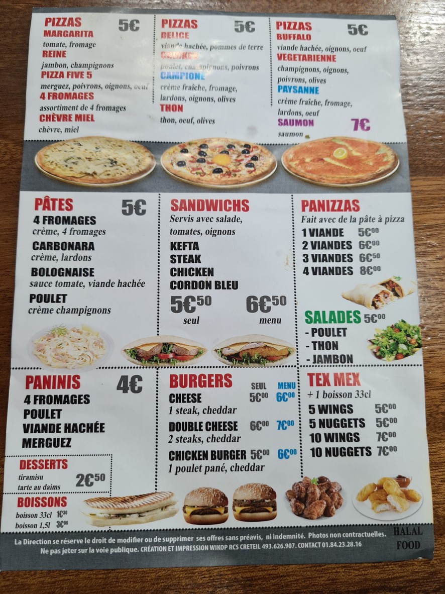 PIZZA FIVE BOULEVARD DIDEROT menu 2