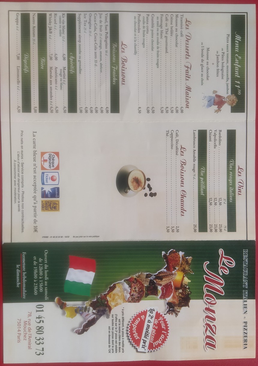 LE MONZA menu 1