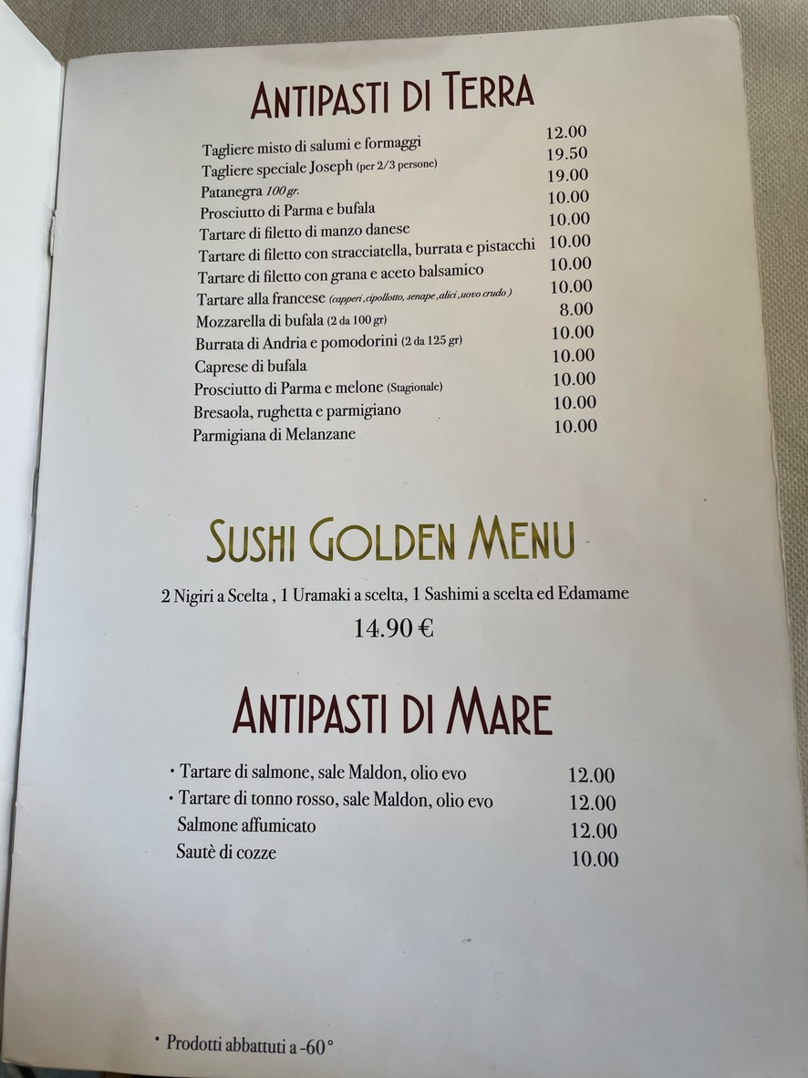 Joseph Ristorante menu 1