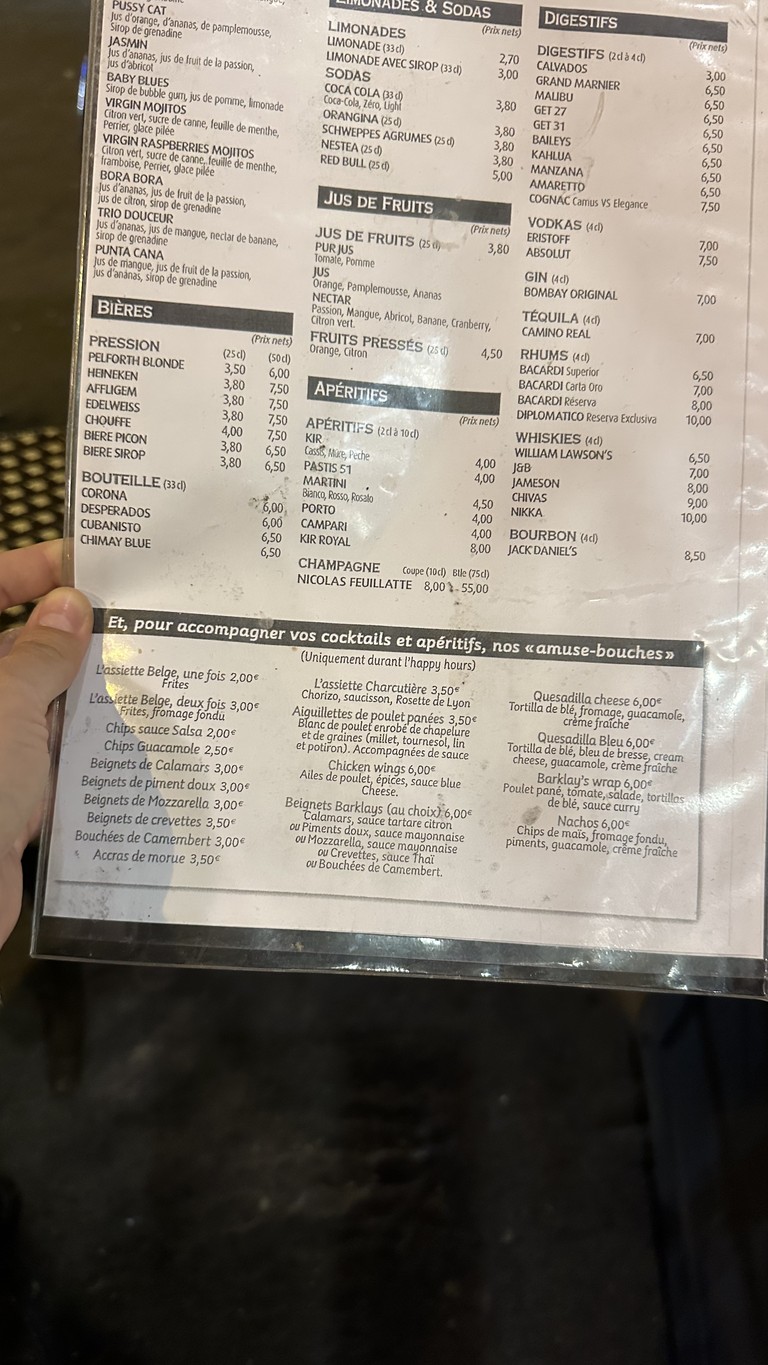 Barklay's menu 2