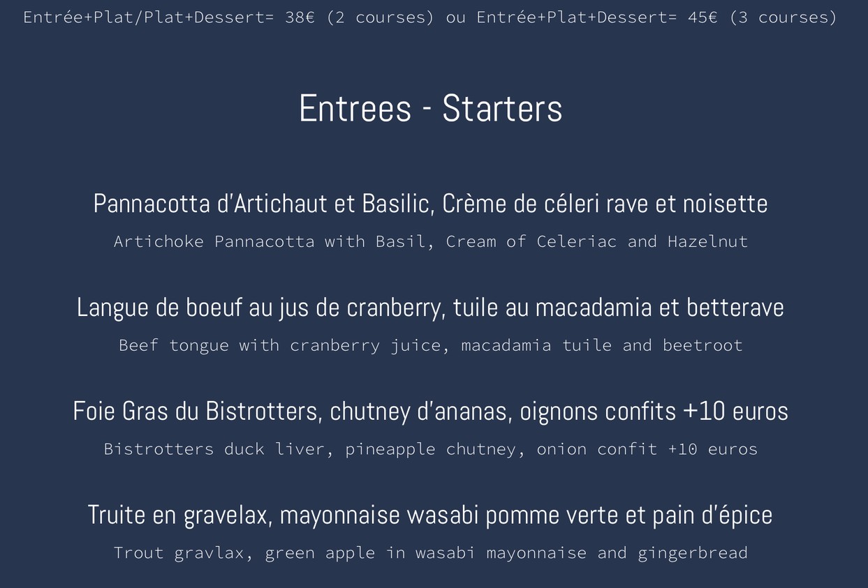 Bistrotters menu 1