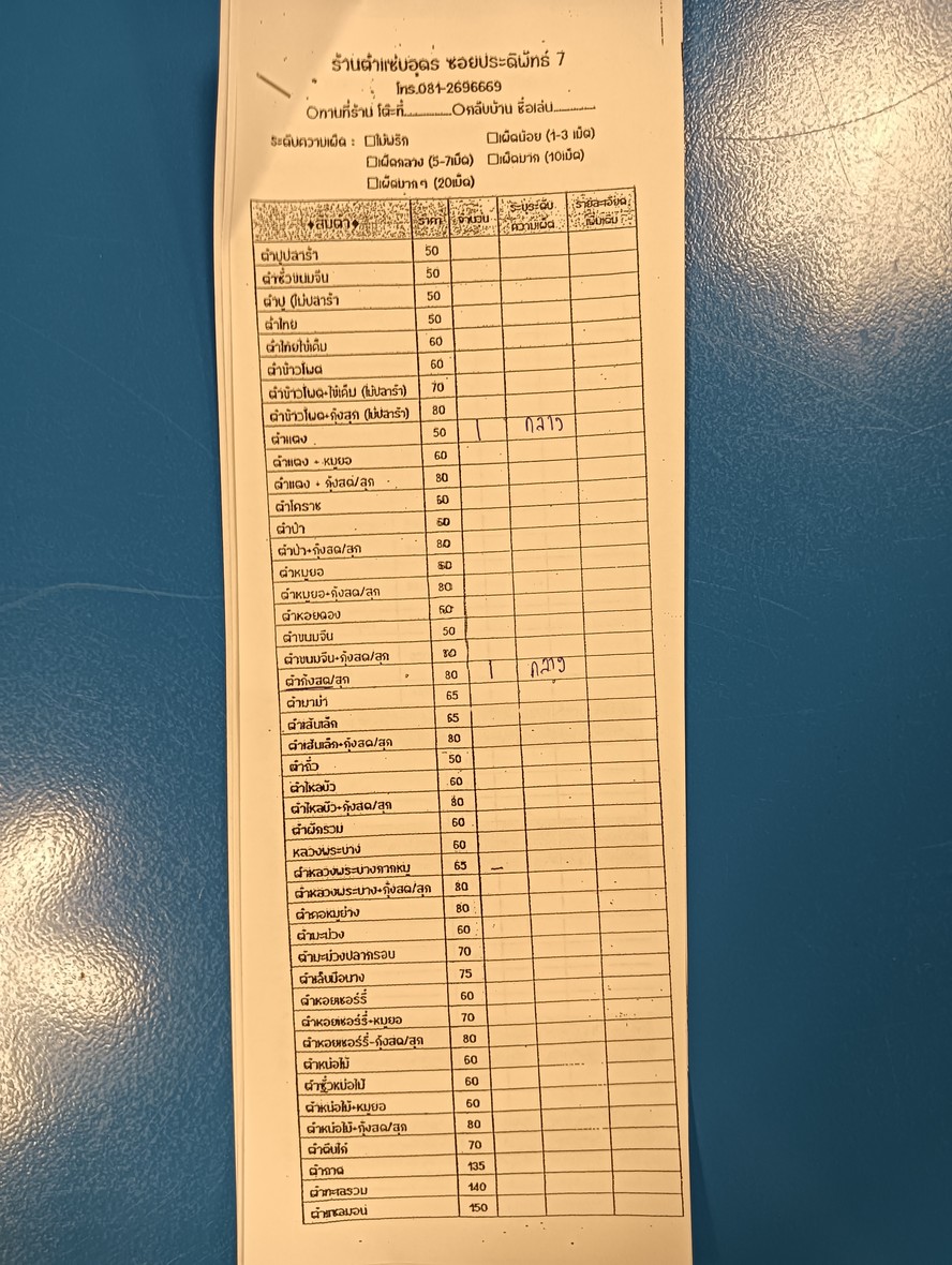 Tam Zap Udon Klang Krung Soi Pradipat 7 menu 2
