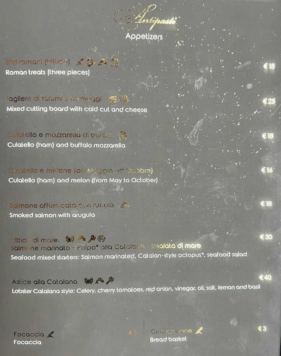 Vattani Elegant Italian Restaurant & Cocktail Bar menu 1
