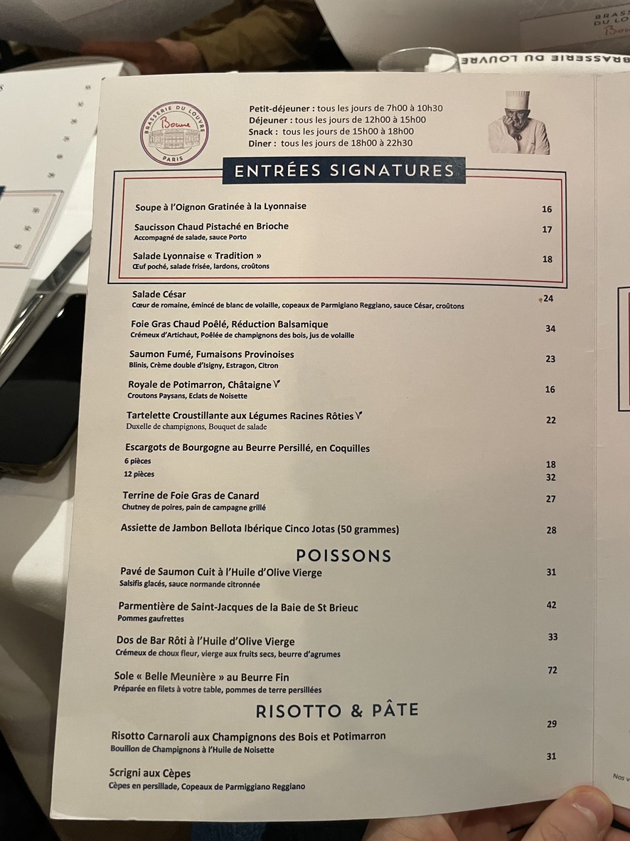 Brasserie du Louvre menu 1
