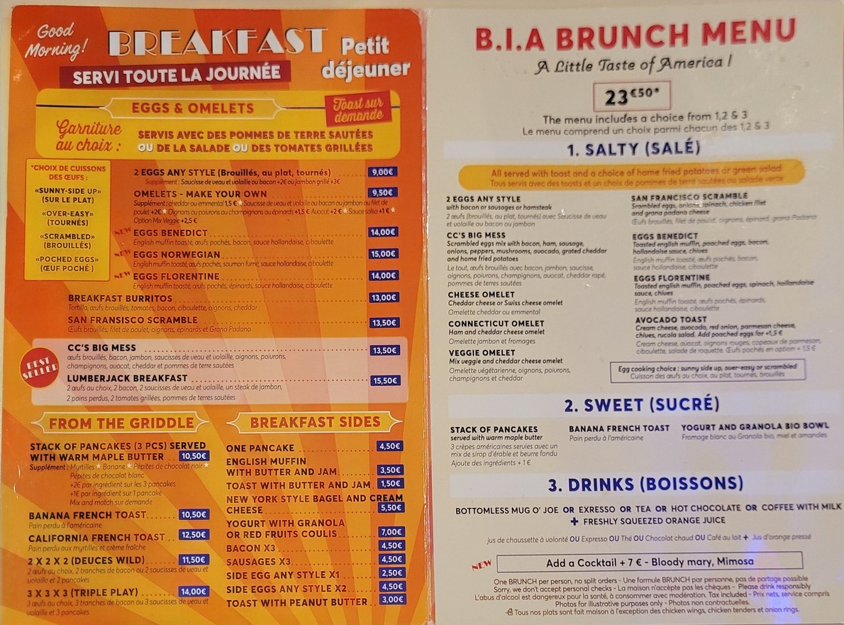Breakfast in America - Marais menu 1