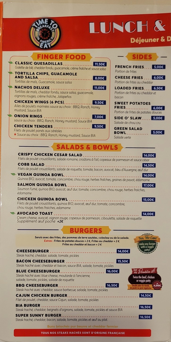 Breakfast in America - Marais menu 2