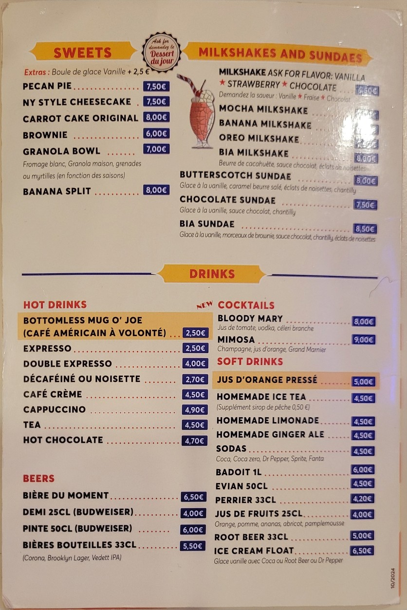 Breakfast in America - Marais menu 3