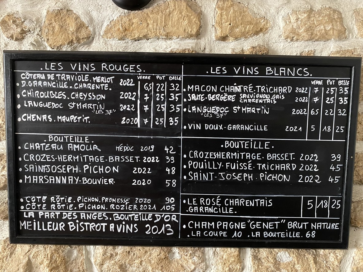 La Part des Anges menu 3