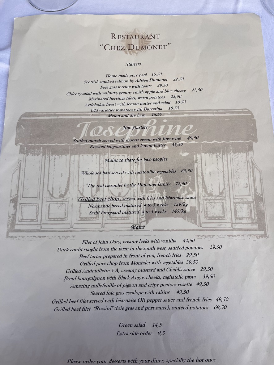 Joséphine Chez Dumonet menu 1