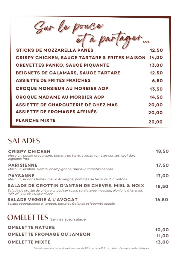 La Chope Champerret menu 1