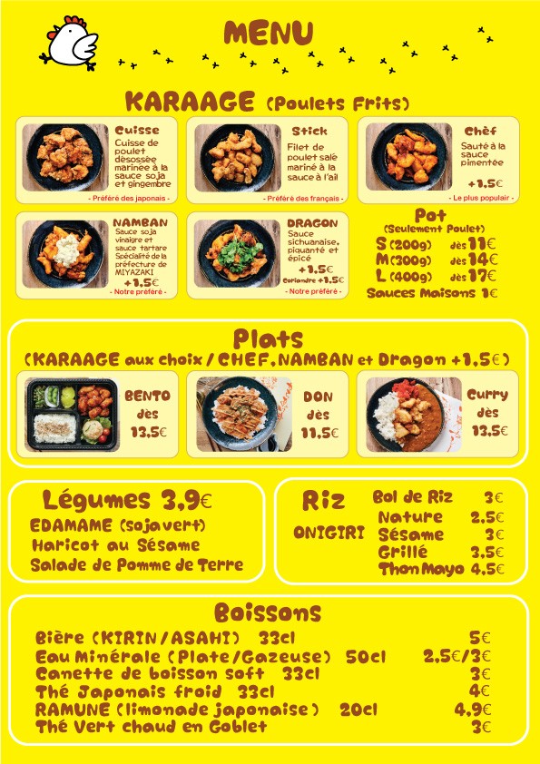 Karaage-ya Charonne menu 1
