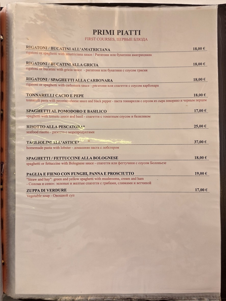 Alla Rampa menu 3