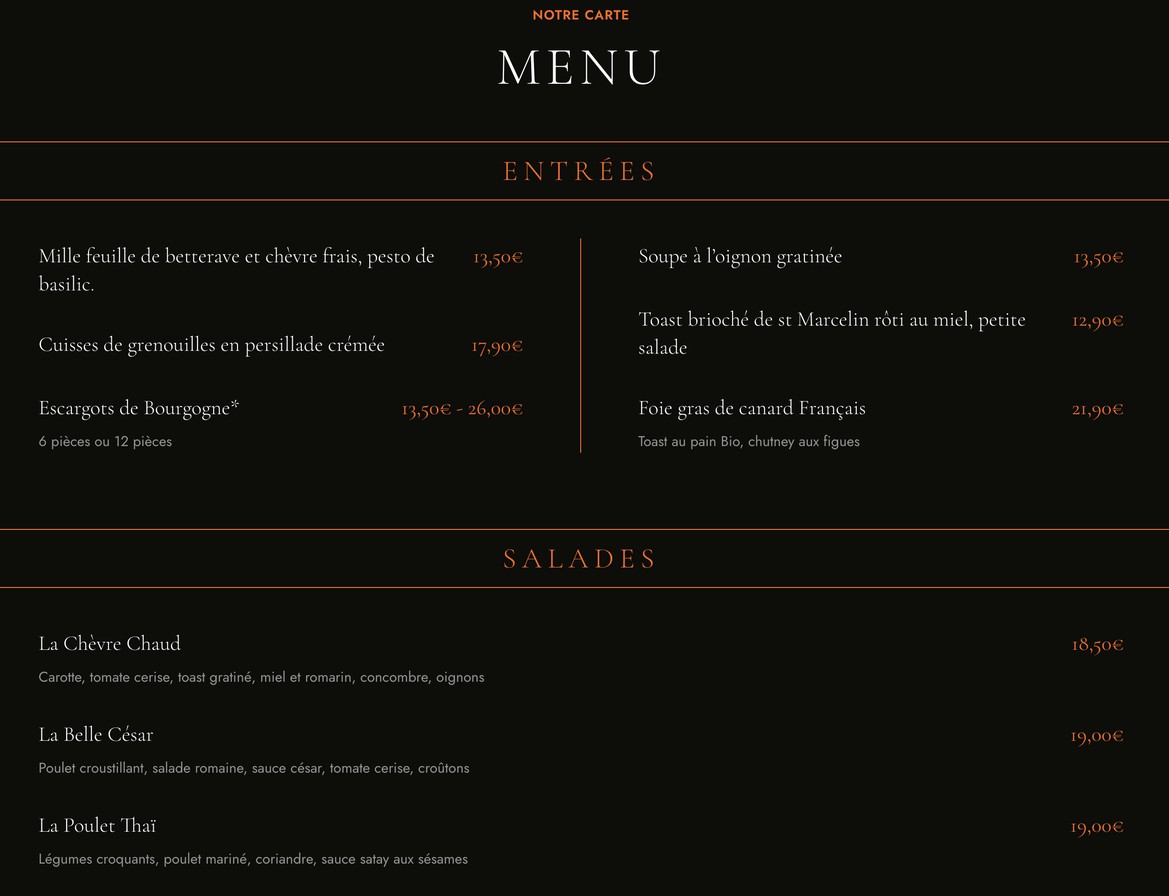 Cocorico menu 1