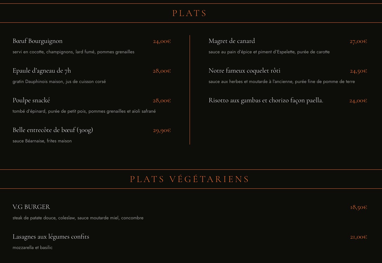 Cocorico menu 2