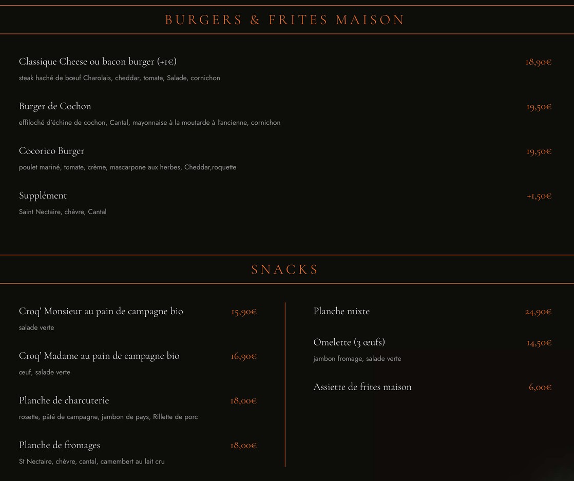 Cocorico menu 3