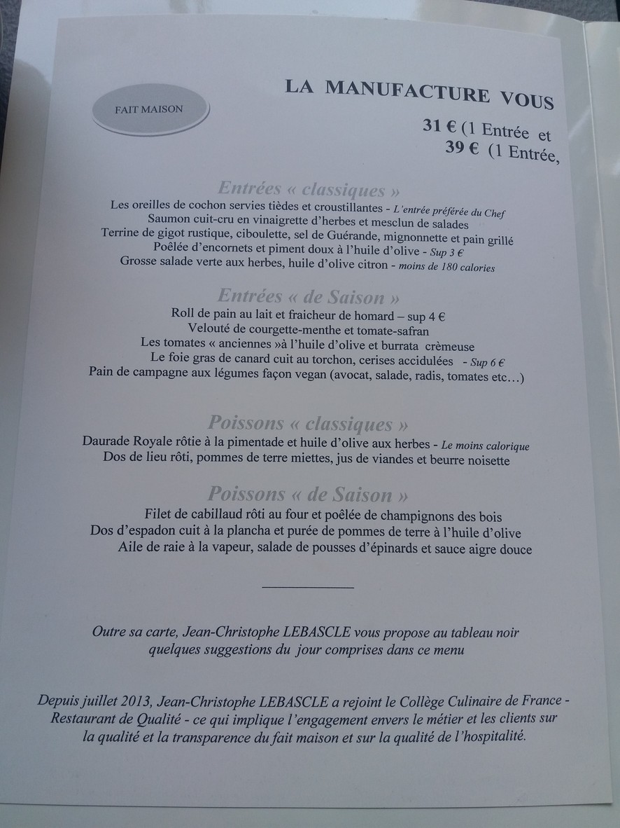 Restaurant Manufacture menu 1