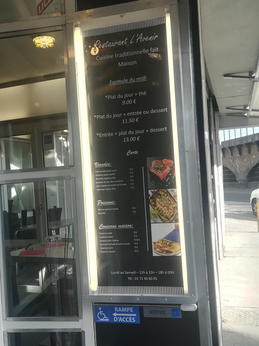 Restaurant L'Avenir menu 1