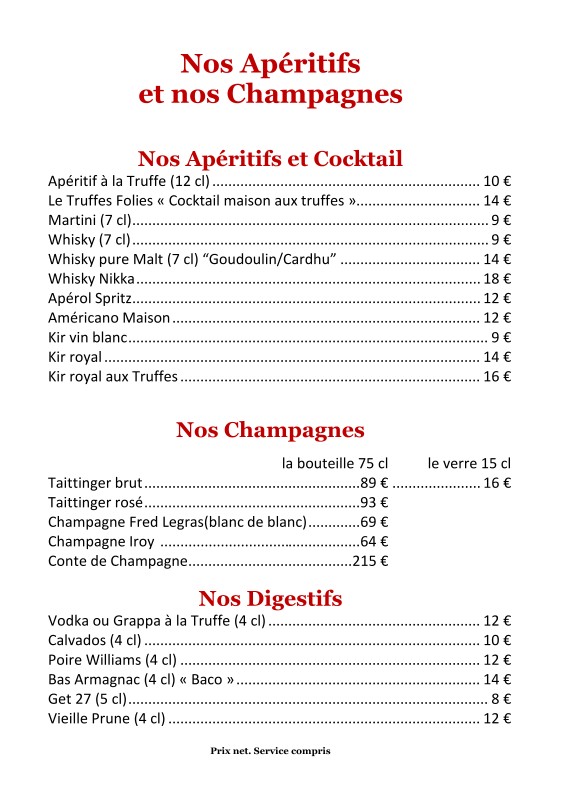 Truffes Folies menu 3
