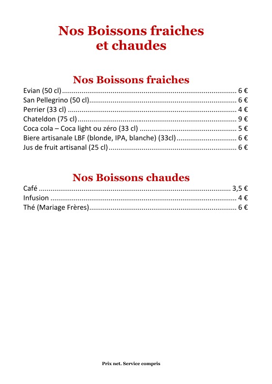 Truffes Folies menu 4
