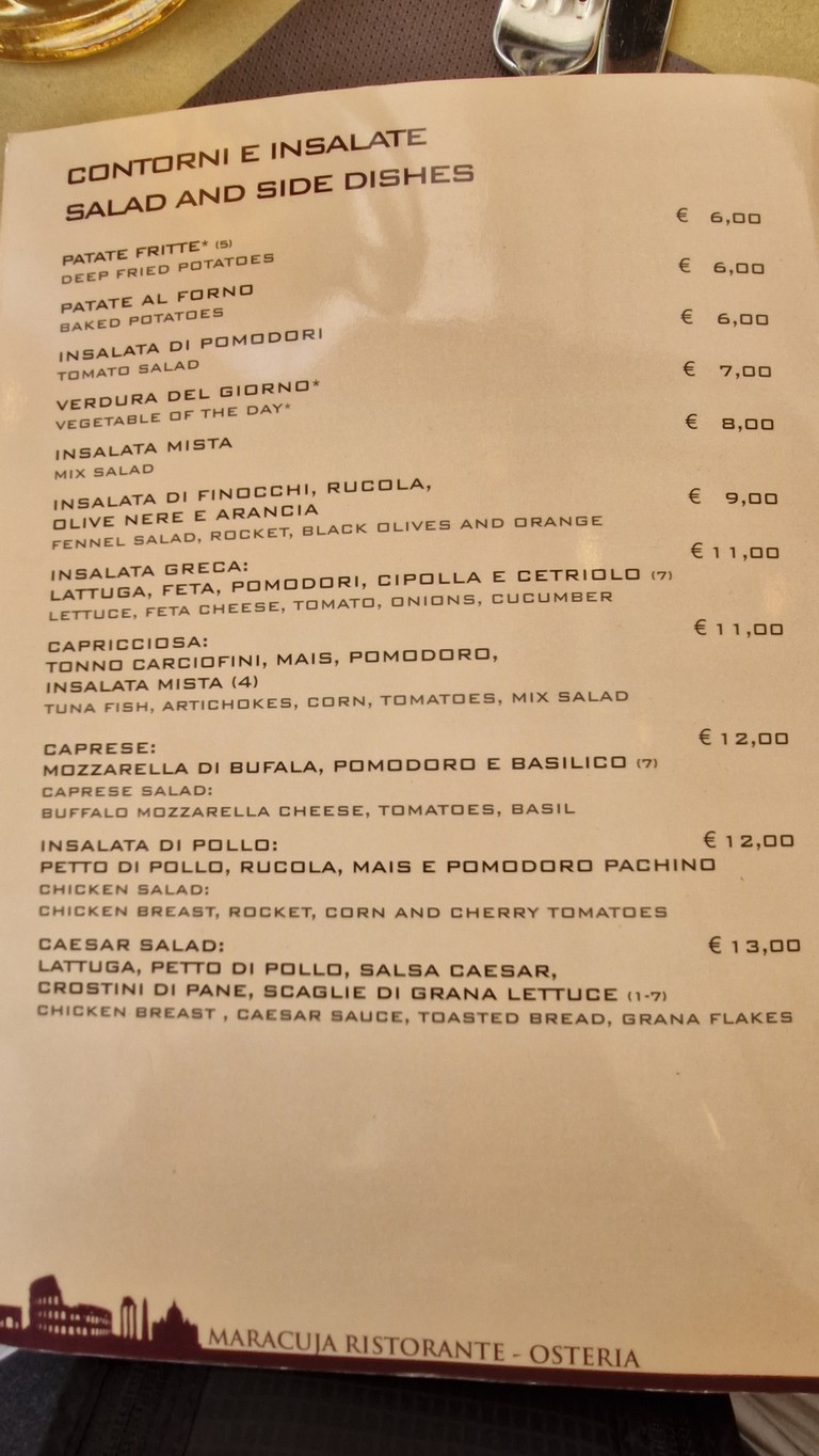 Osteria Maracuja menu 1