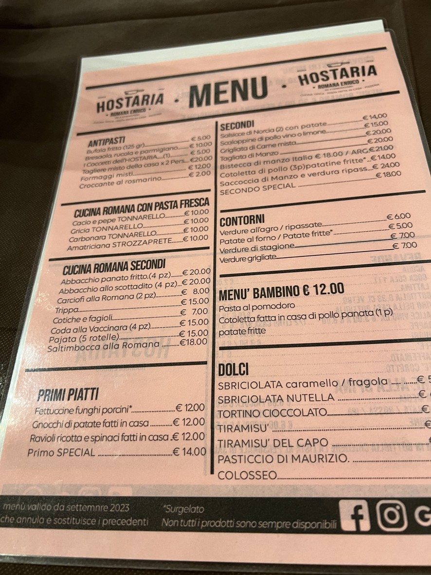 Hostaria Romana Enrico menu 1