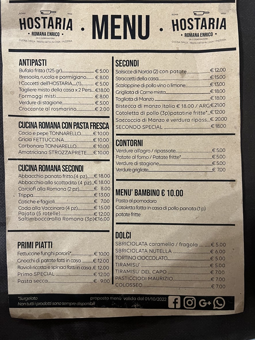 Hostaria Romana Enrico menu 2