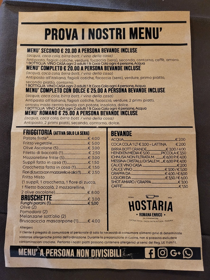 Hostaria Romana Enrico menu 3