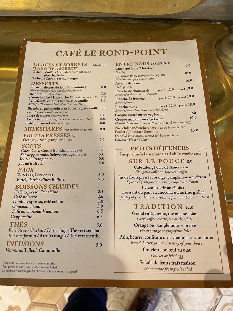 Aux Tables du Père Lachaise menu 1