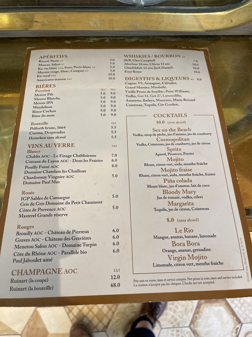 Aux Tables du Père Lachaise menu 2