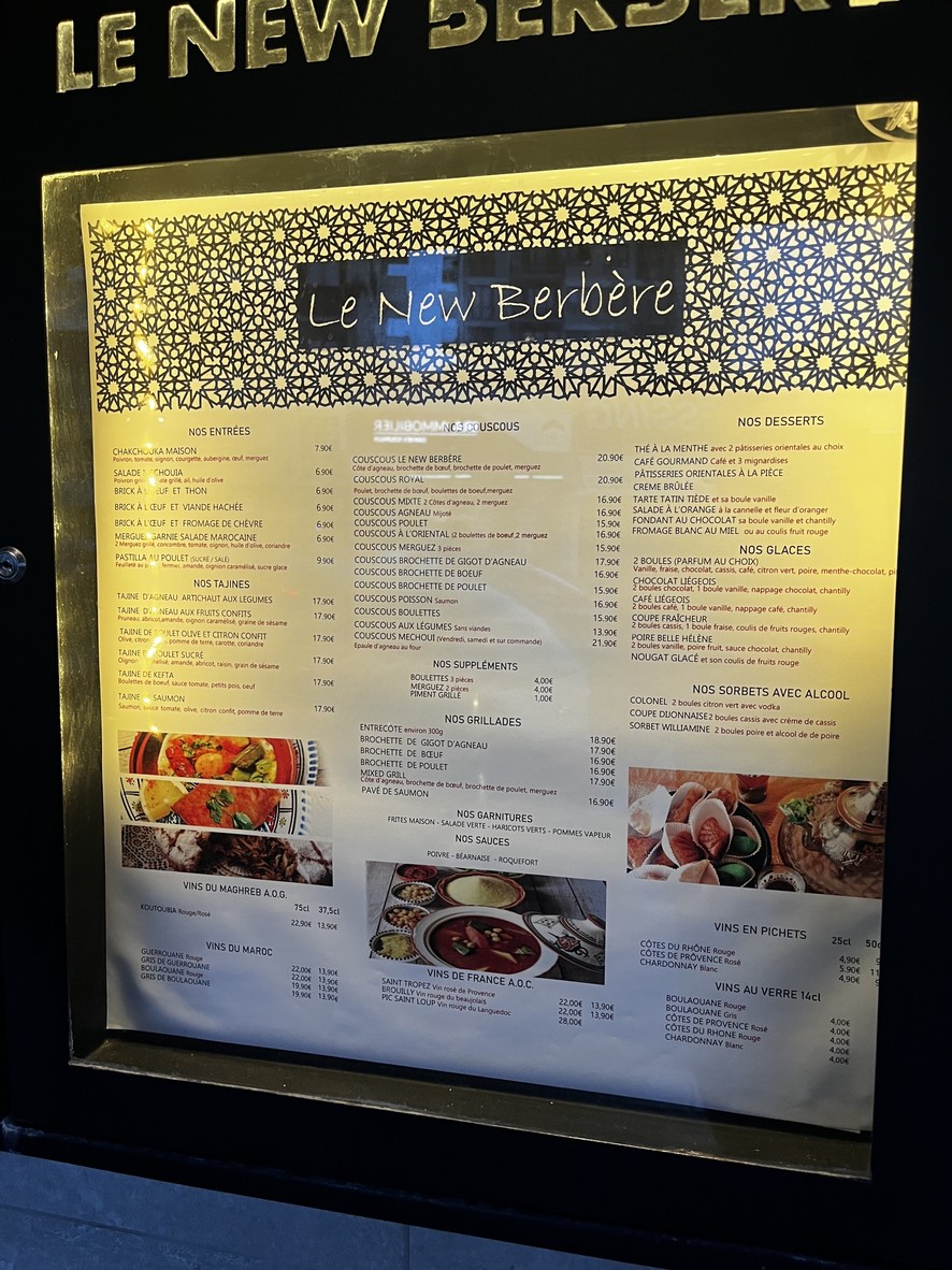 Le New Berbère menu 1
