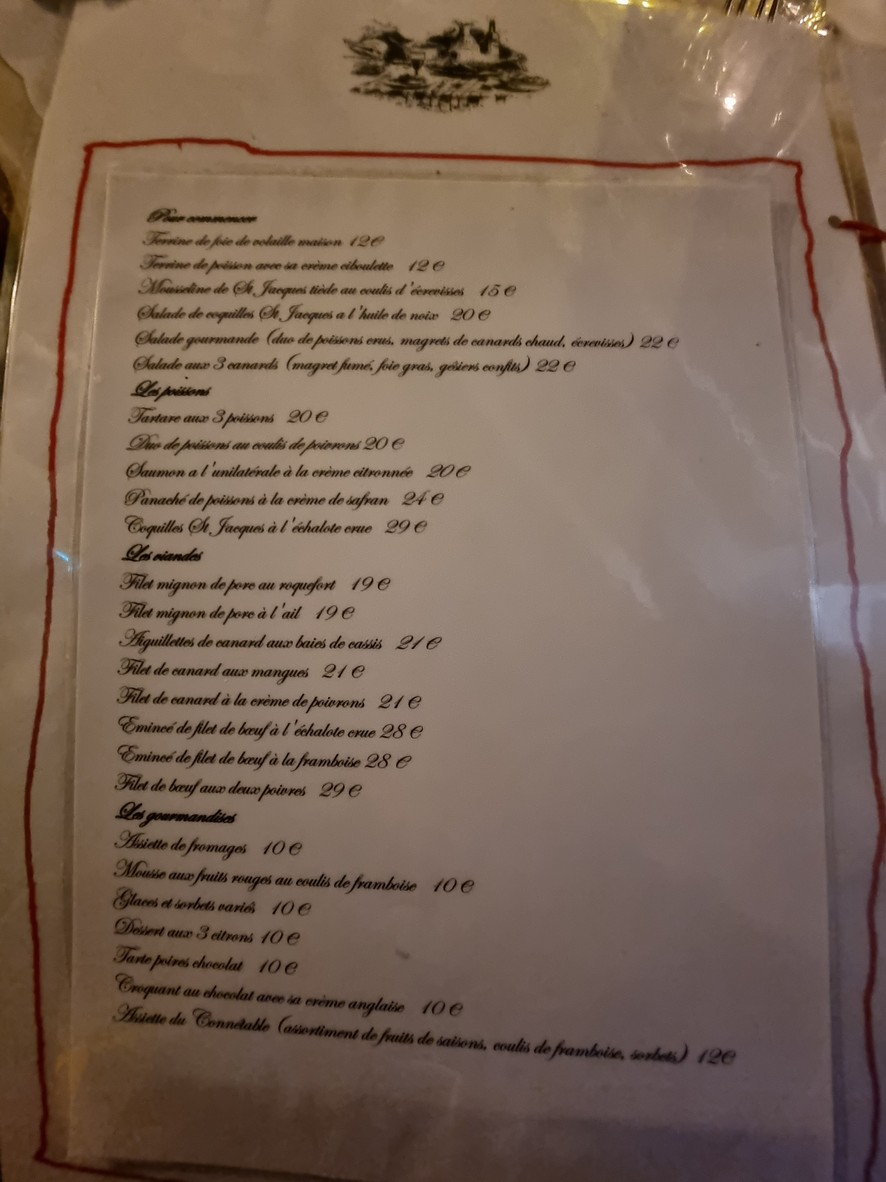 Le Connetable menu 1