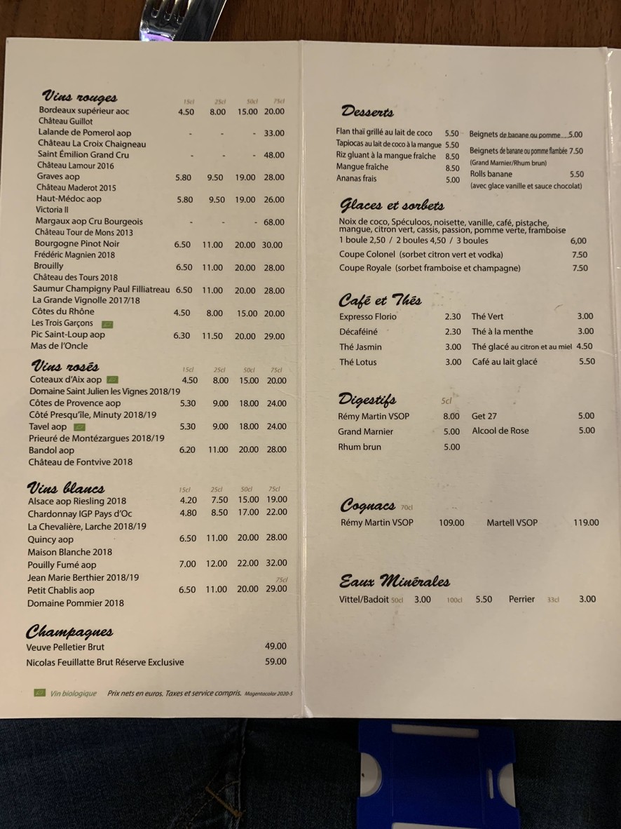 Tigre qui pleure menu 3