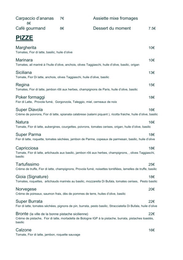 Gioia Ristorante menu 3