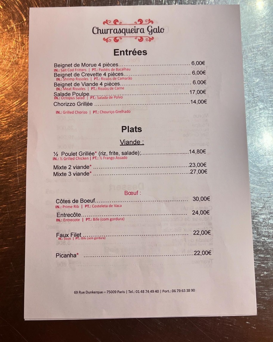 Churrasqueira Galo menu 1