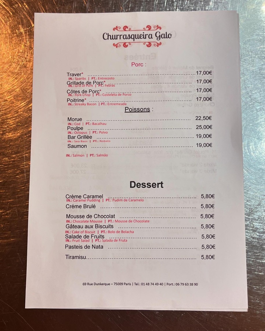 Churrasqueira Galo menu 2