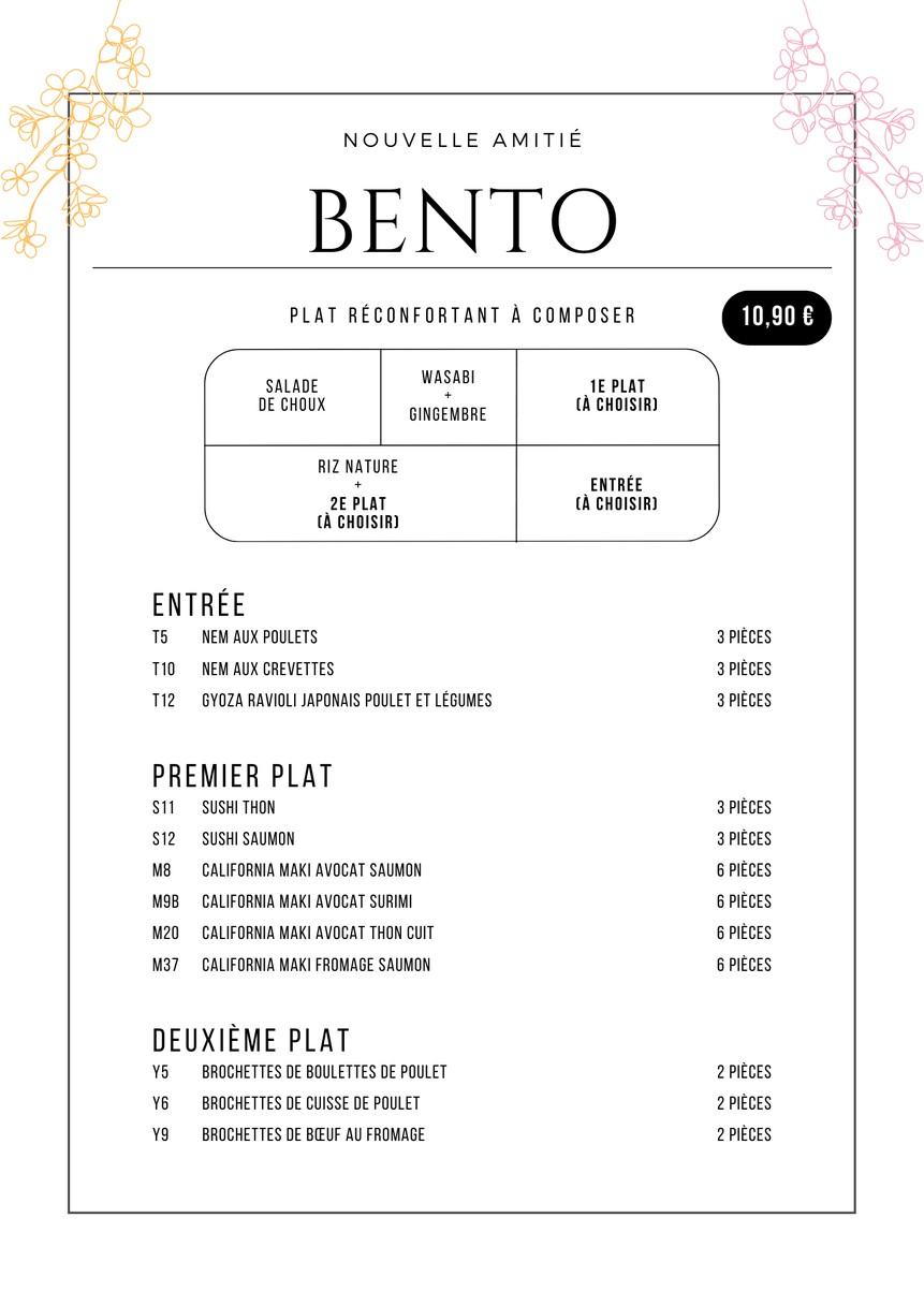 Nouvelle Amitié menu 2