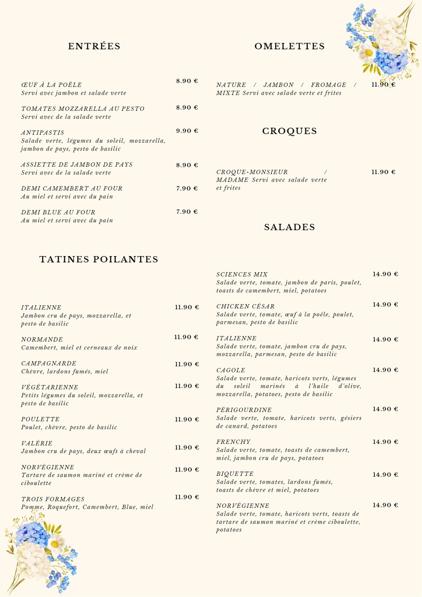 Les Sciences menu 2