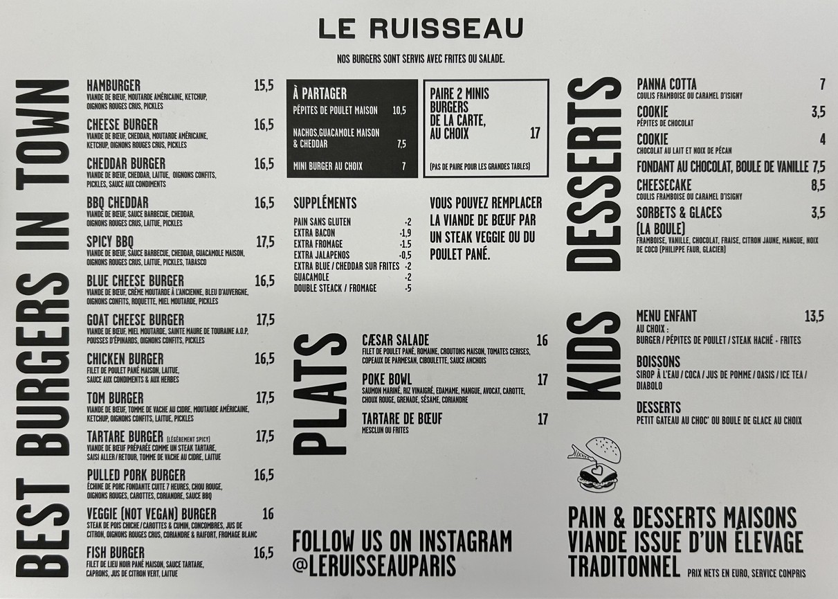 Le Ruisseau- PARIS 14 menu 1