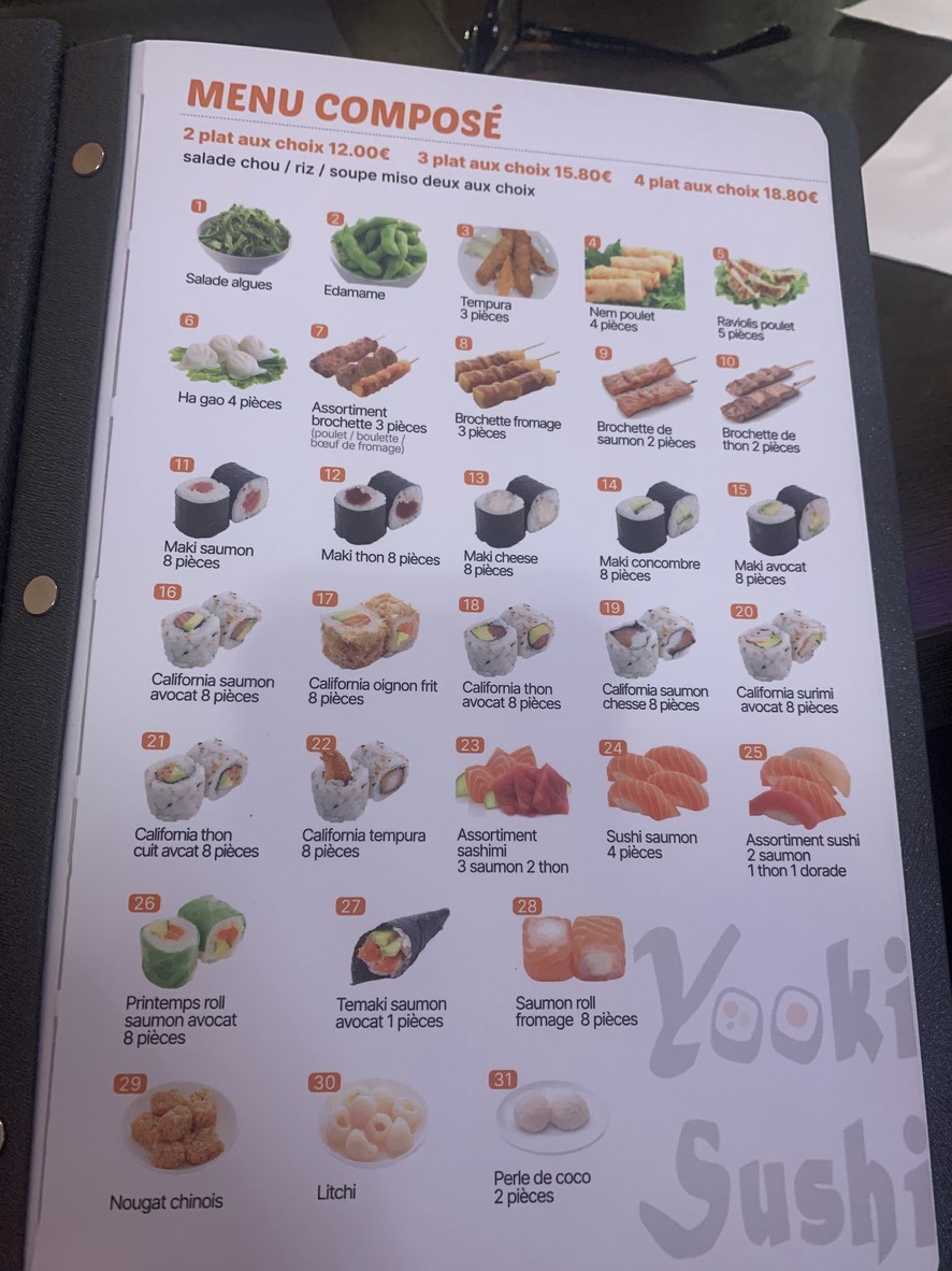 Yooki Sushi menu 1