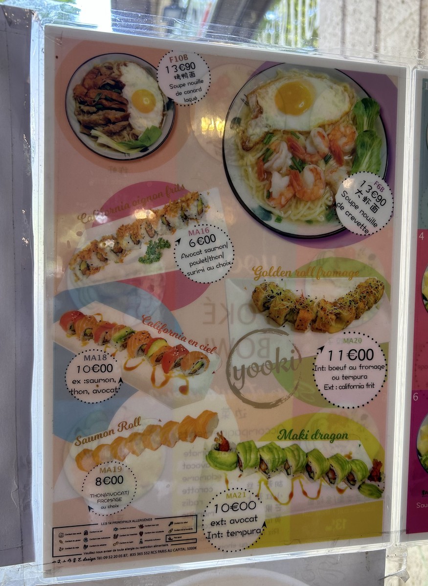 Yooki Sushi menu 2