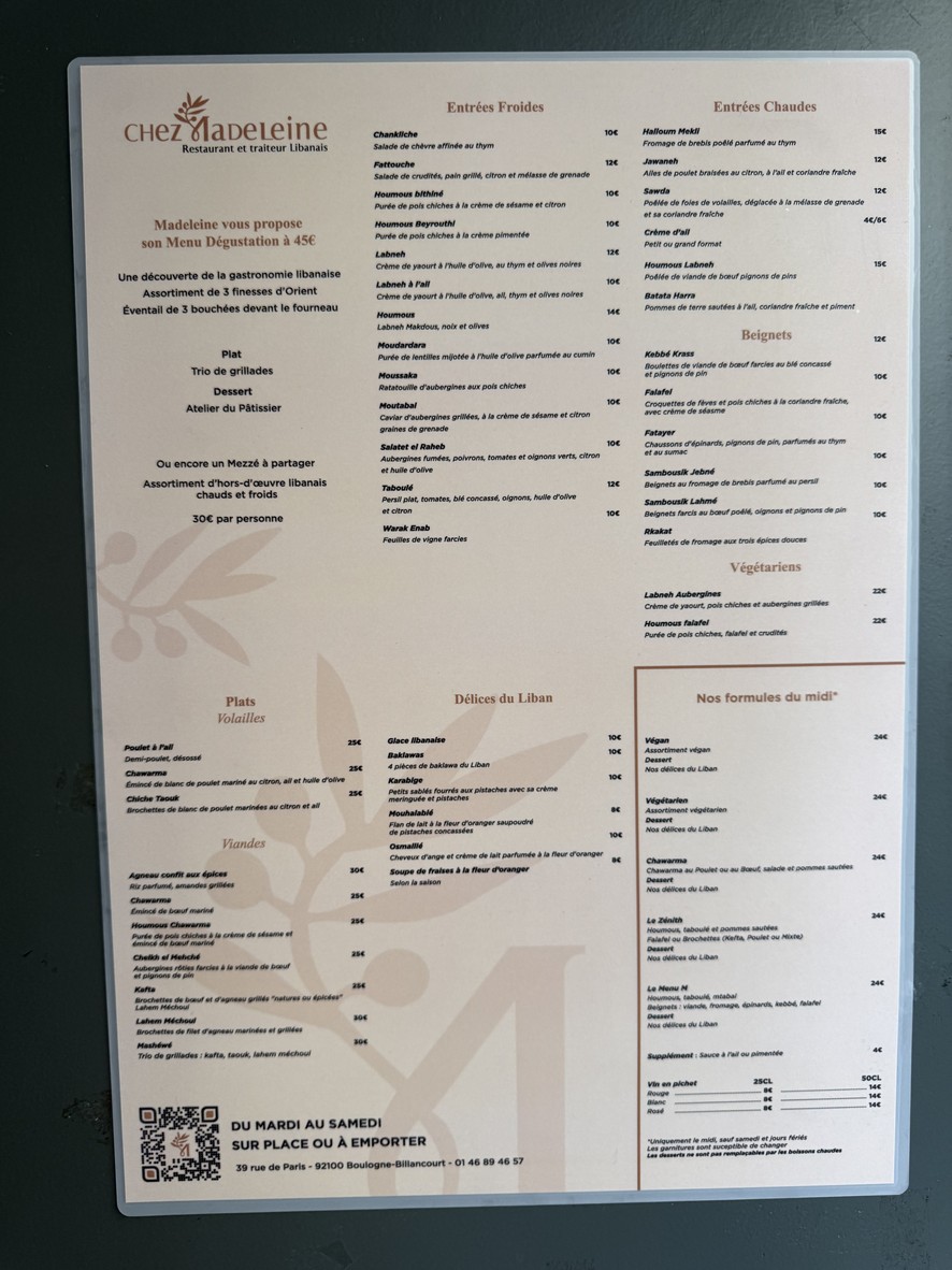 Chez Madeleine menu 1