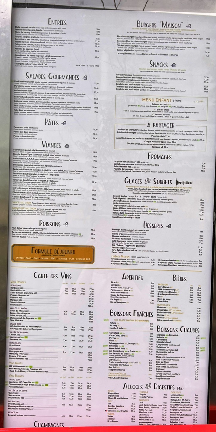 Le Zinc d'Honoré menu 4
