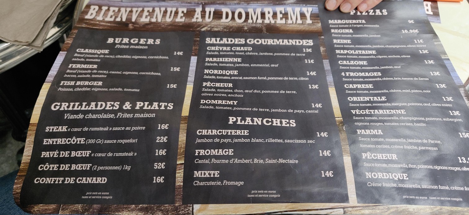 Le Domremy menu 1