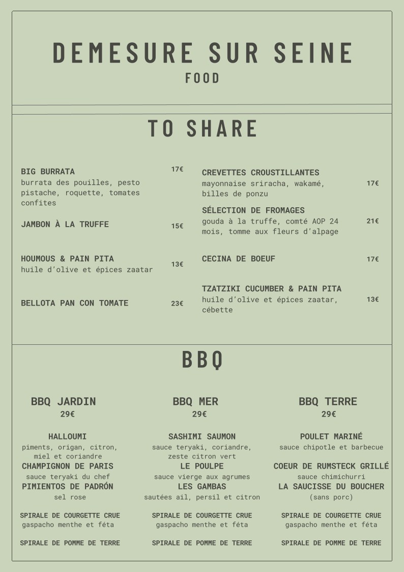 La Démesure Sur Seine menu 1