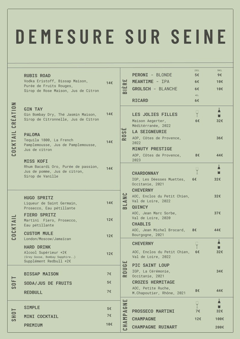 La Démesure Sur Seine menu 2