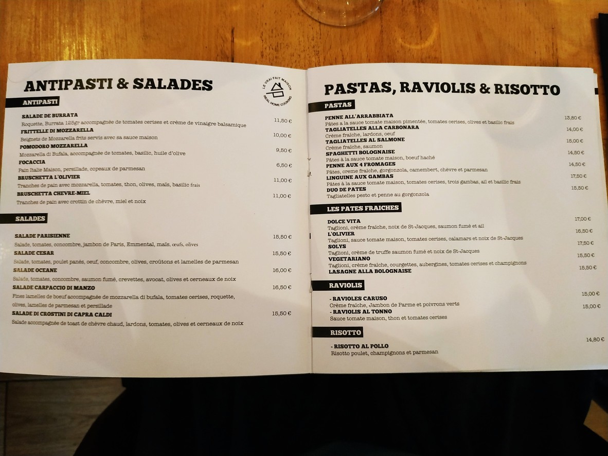 L'Olivier menu 1