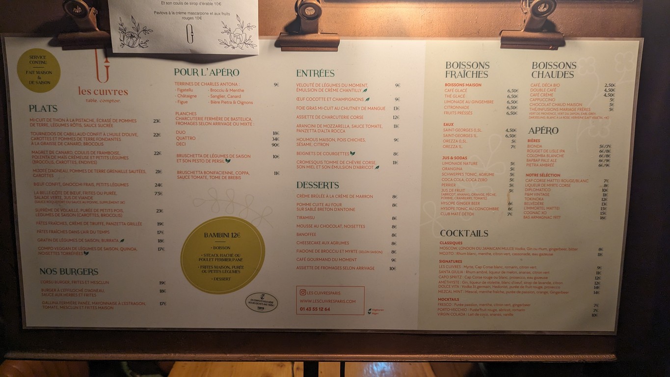 Les Cuivres - Restaurante París 11 menu 1