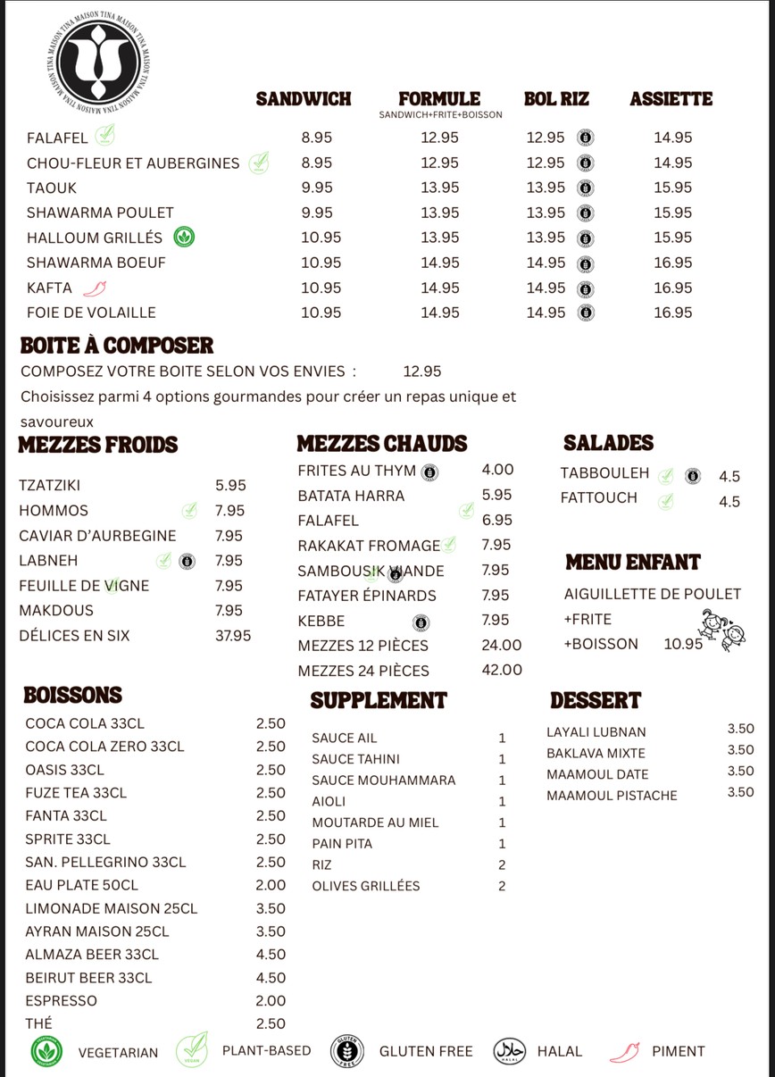 Maison Tina menu 1