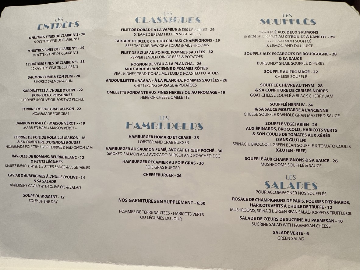 Le Récamier menu 1